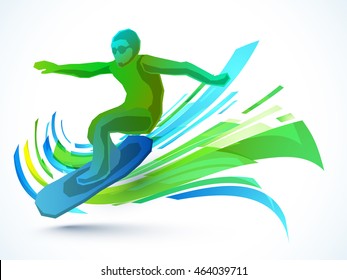 Creative illustration of a Surfer on abstract background for Sports concept.