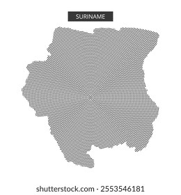 A creative illustration of Suriname displays its shape using a distinctive dot pattern, showcasing geographical features clearly.
