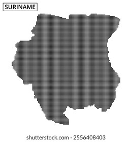 A creative illustration of Suriname displays its shape using a distinctive dot pattern, showcasing geographical features clearly.