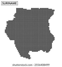 A creative illustration of Suriname displays its shape using a distinctive dot pattern, showcasing geographical features clearly.