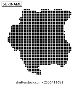 A creative illustration of Suriname displays its shape using a distinctive dot pattern, showcasing geographical features clearly.