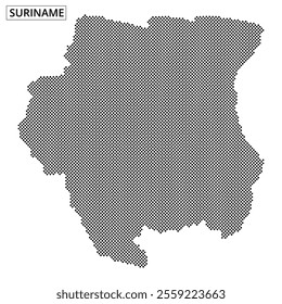 A creative illustration of Suriname displays its shape using a distinctive dot pattern, showcasing geographical features clearly.