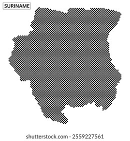 A creative illustration of Suriname displays its shape using a distinctive dot pattern, showcasing geographical features clearly.