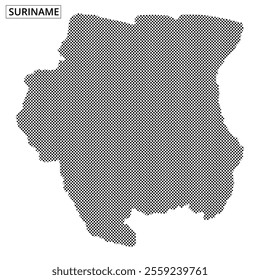 A creative illustration of Suriname displays its shape using a distinctive dot pattern, showcasing geographical features clearly.