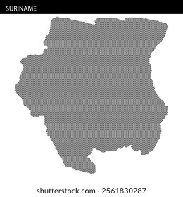 A creative illustration of Suriname displays its shape using a distinctive dot pattern, showcasing geographical features clearly.