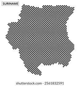 A creative illustration of Suriname displays its shape using a distinctive dot pattern, showcasing geographical features clearly.