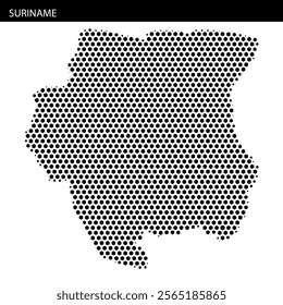 A creative illustration of Suriname displays its shape using a distinctive dot pattern, showcasing geographical features clearly.