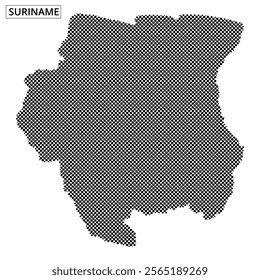 A creative illustration of Suriname displays its shape using a distinctive dot pattern, showcasing geographical features clearly.