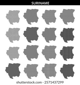 A creative illustration of Suriname displays its shape using a distinctive dot pattern, showcasing geographical features clearly.