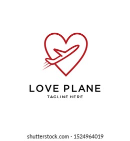 Creative illustration symbol hearts shape with airplane logo design.