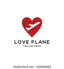 Creative illustration symbol hearts shape with airplane logo design.