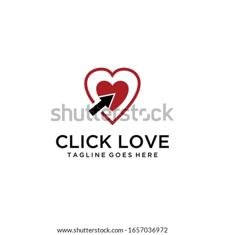 Creative illustration Technology on heart with click arrow sign vector logo.