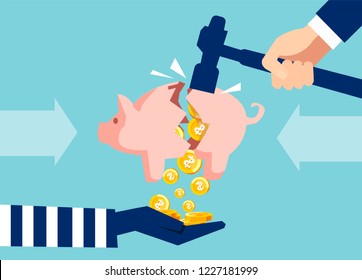 Creative Illustration Of Thief Stealing Money From Piggy Bank With Savings On Blue Background 