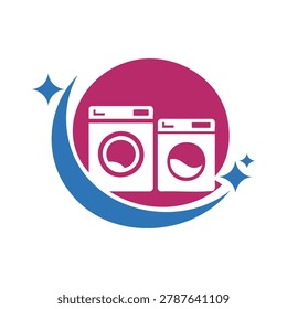 Creative illustration of two clean washing machines and dryer icons representing laundry services