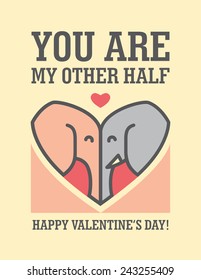 Creative illustration with two cute elephants  in shape of heart for Valentine's day or just like greeting card or poster