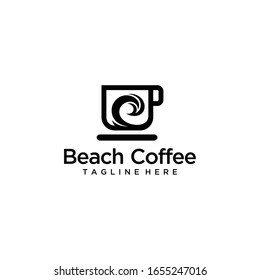 Creative illustration water sea wave on cup coffee Logo design icon Template