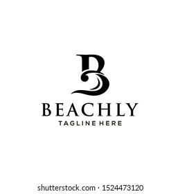Creative illustration wave water sea Logo with B sign Template design