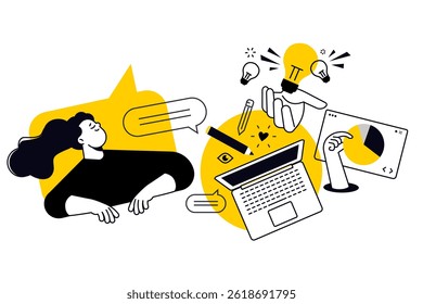 Creative illustration of web design and development, seo. Vector concept for web banner, social media banner, business presentation, marketing material. 