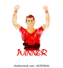 Creative illustration of a Winner Player with cityscape for Sports concept.