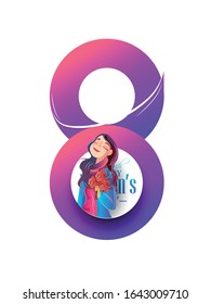 Creative illustration of Womens Day celebration.girl with splash and flowers for poster card banner 