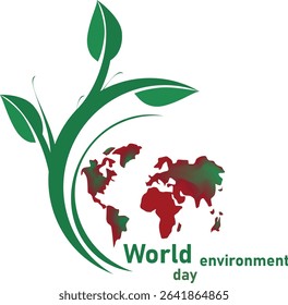 Creative illustration for World Environment Day. Features green earth, trees, plants, and eco-friendly elements promoting sustainability and nature conservation. 