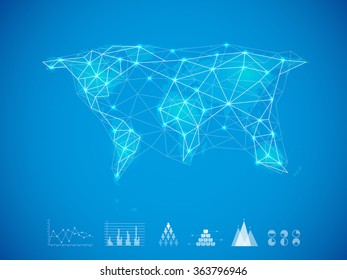 Ilustración creativa del World Map sobre el fondo azul cielo para el concepto de negocios globales.
