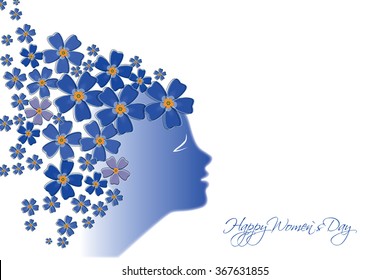 Creative illustration of a young girl face on floral design decorated background for Happy Women's Day celebration.