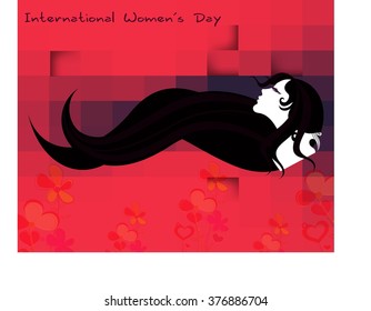Creative illustration of a young girl face on colorful background for Happy Women's Day celebration.