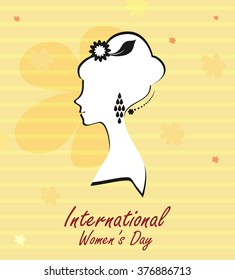 Creative illustration of a young girl face on colorful background for Happy Women's Day celebration.