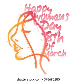 Creative illustration of a young girl face on grey background for 8th of March, Happy Women's Day celebration.