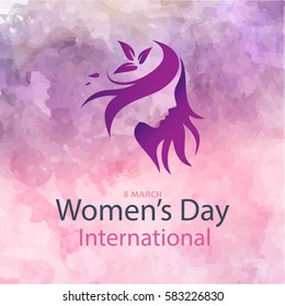 Creative illustration of a young girl face on colorful background for Happy Women's Day celebration.