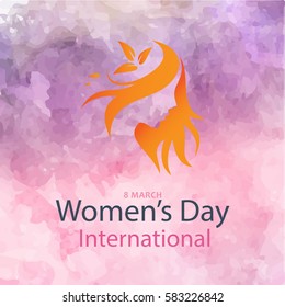 Creative illustration of a young girl face on colorful background for Happy Women's Day celebration.