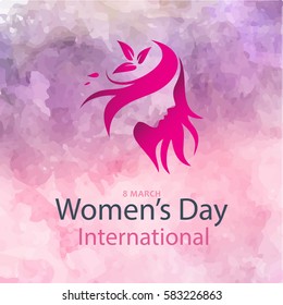 Creative illustration of a young girl face on colorful background for Happy Women's Day celebration.