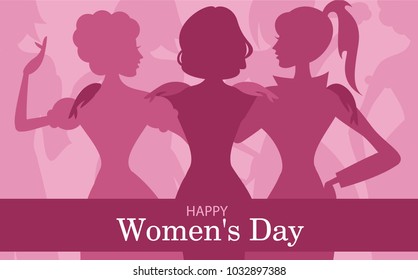 Creative illustration of a young girl on glossy hearts decorated background for Happy Women s Day celebration.