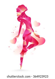 Creative illustration of a young girl on glossy hearts decorated background for Happy Women's Day celebration.