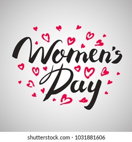 Creative illustration of a young girl with pink hearts decorated background for Happy Women's Day celebration.