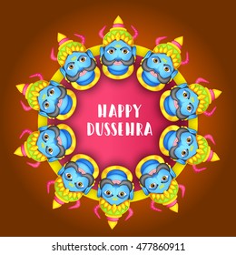 Creative illustration,banner or poster of dussehra  celebration with ten headed Ravana.