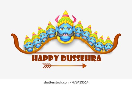 Creative illustration,banner or poster of dussehra with ten headed Ravana.