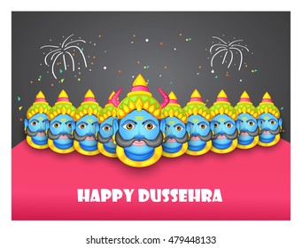 Creative illustration,banner or poster of dussehra with  ten headed Ravana.