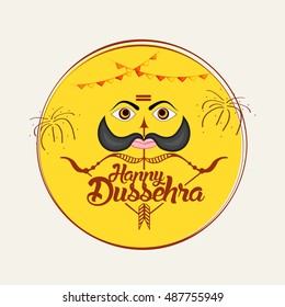 Creative illustration,banner or poster of indian festival dussehra with face of Ravana.