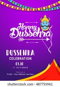 Creative illustration,banner or poster of indian festival dussehra with face of Ravana.