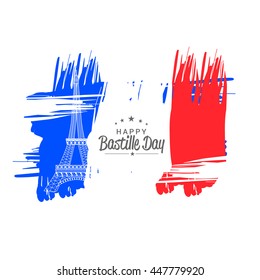 Creative illustration,card or poster for the French National Day.Happy Bastille Day.