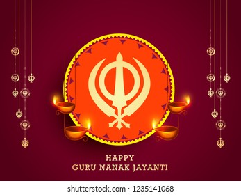 Creative illustration,poster or banner of Guru Nanak Jayanti celebration.