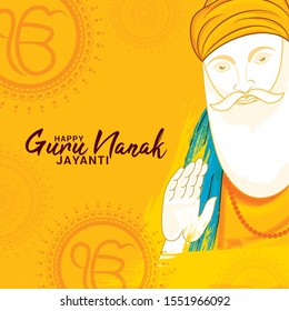 Creative illustration,poster or banner of Guru Nanak Jayanti celebration.
