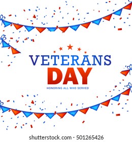 Creative illustration,poster or banner of happy veterans day with u.s.a flag background.