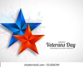 Creative illustration,poster or banner of happy veterans day with u.s.a flag background.