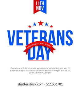 Creative illustration,poster or banner of happy veterans day with u.s.a flag background.