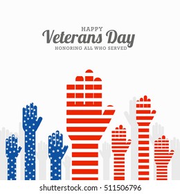 Creative illustration,poster or banner of happy veterans day with u.s.a flag background.