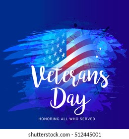 Creative illustration,poster or banner of happy veterans day with u.s.a flag background.