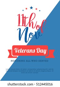 Creative illustration,poster or banner of happy veterans day with u.s.a flag background.